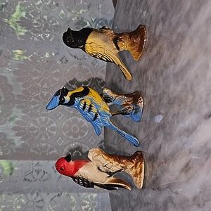 Vintage | Set of 3 Hard Plastic Miniature Bird Figurines | Hong Kong